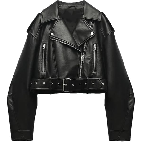 LY VAREY LIN Women Faux Leather Cropped Jacket Lapel Zipper Biker